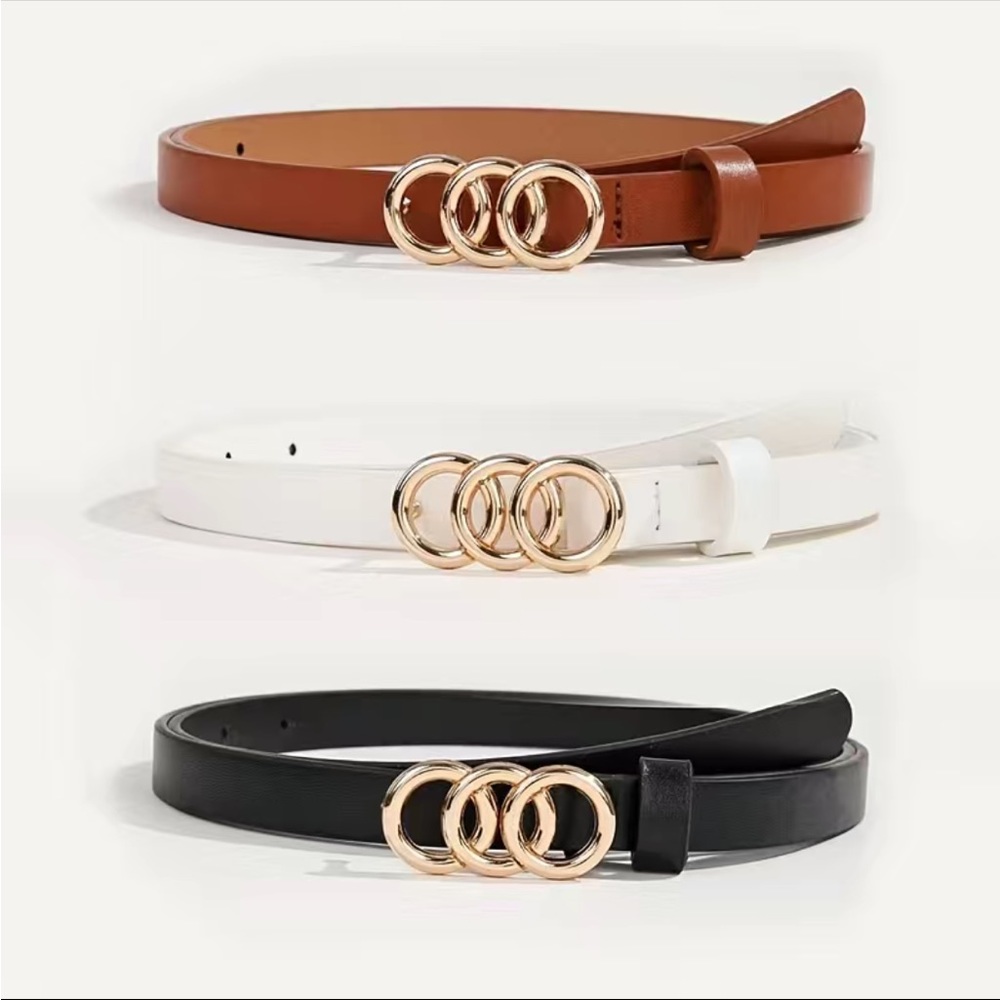 PU Leather Gold Circle Buckle Belt Set of 3 - Picture 1 of 4